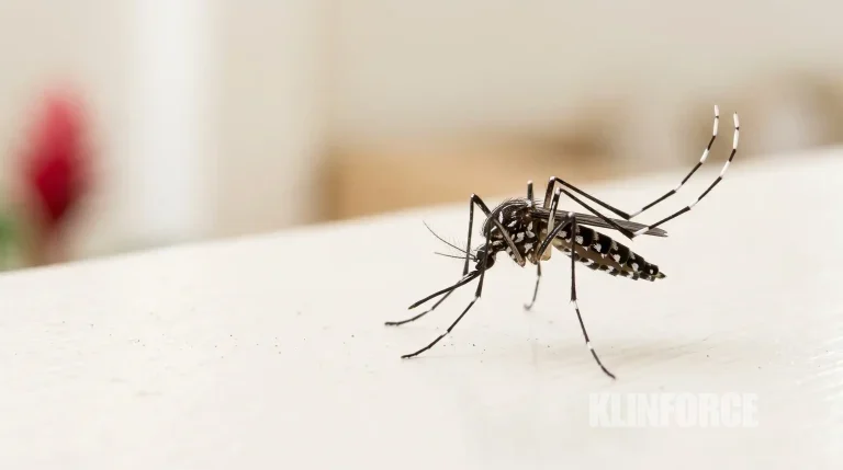 Nyamuk DBD Aedes aegypti dengan belang hitam putih di kaki