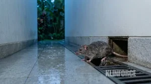 Tikus keluar dari lubang saluran air di samping rumah saat musim hujan