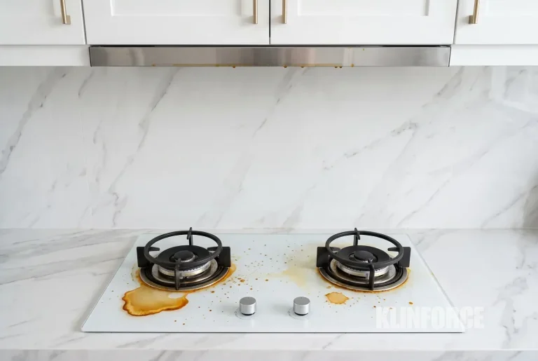 Kompor gas dan cooker hood dengan noda minyak lengket